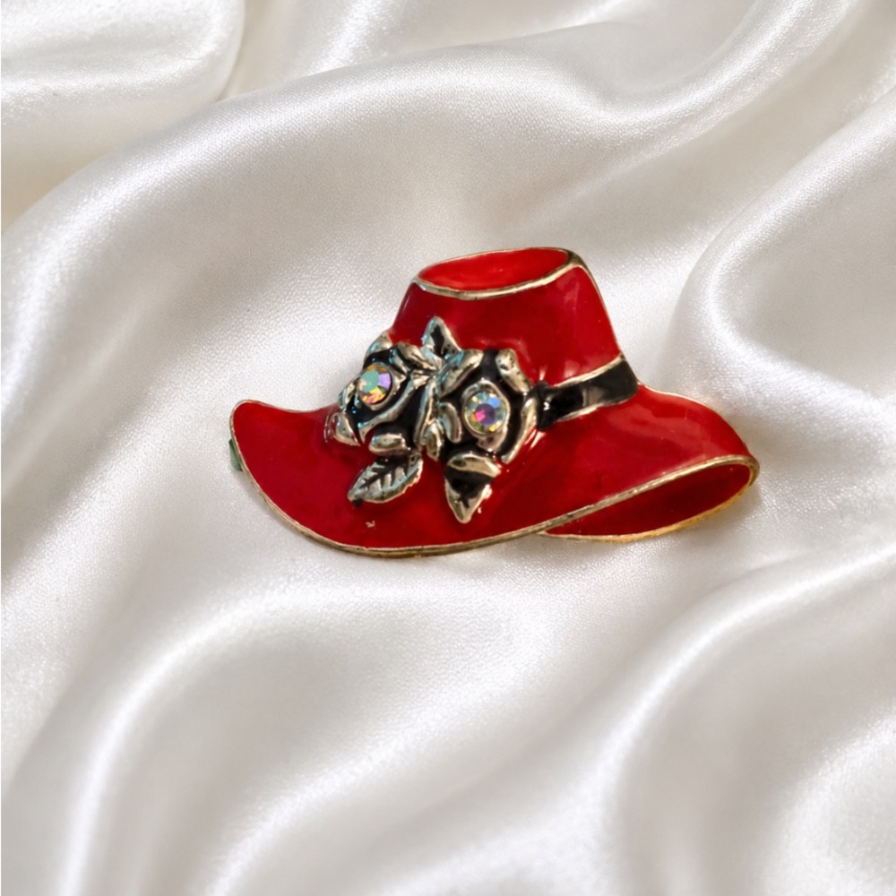 RED HAT SOCIETY Floral Hat Brooch
